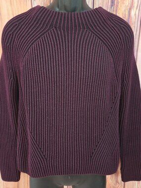 Athleta Burgundy Ribbed Knit Sweater Medium Cotton Blend Womens Pullover